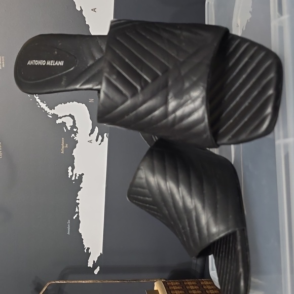 ANTONIO MELANI Shoes - Antonio Melanie Mazie Leather Black Square Toe Mules Sandals Size 10M